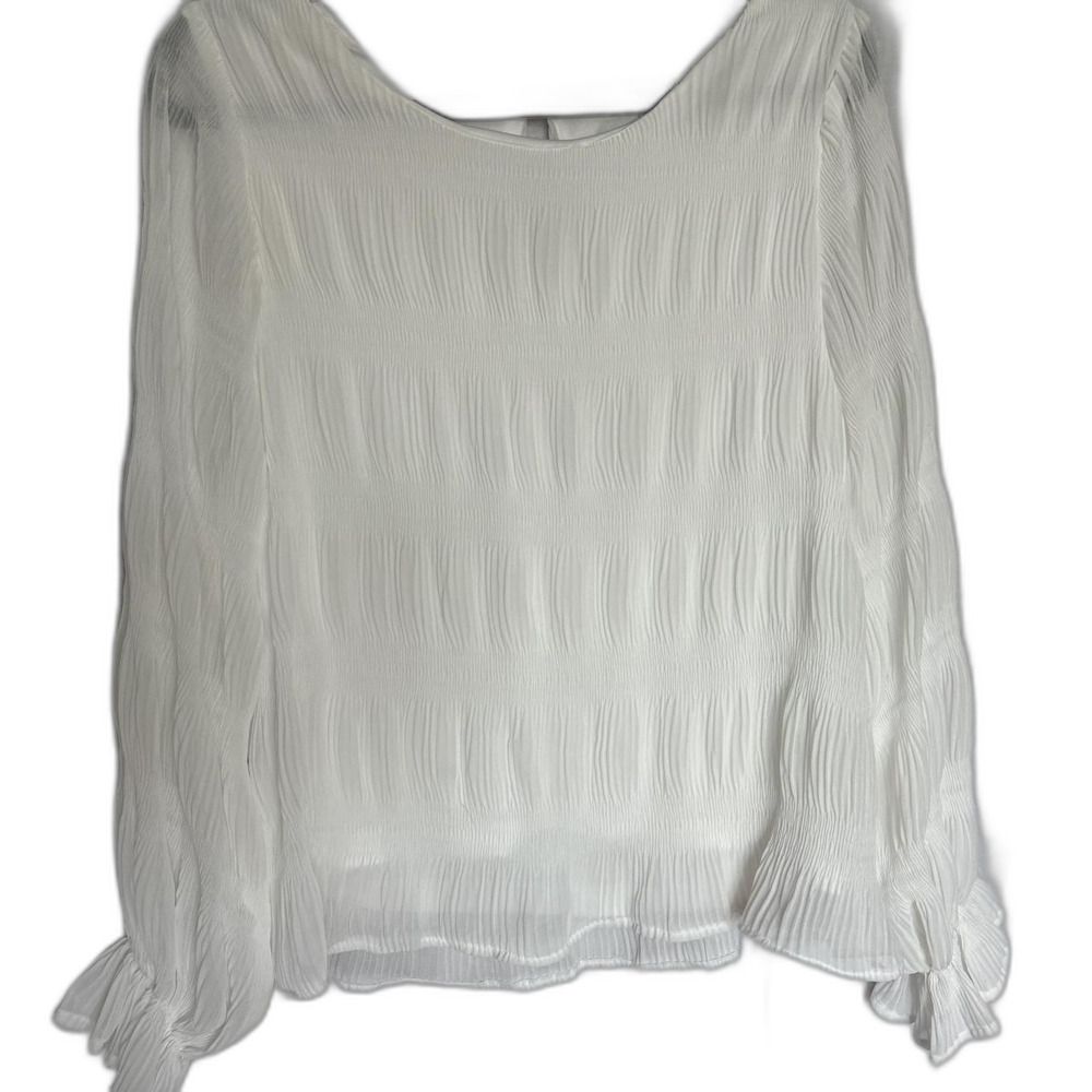 She+Sky White Sheer Long Sleeve Blouse Ruffle Cuffs